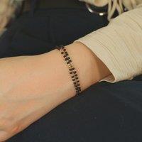 The Colourful Aura Two layer Black Beaded Plain Unisex Nazar Mangalsutra Bracelet | Size: 8 inches