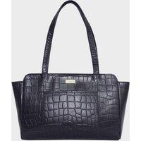 Assots London Women's 'JUDITH' Croc Real Leather Shoulder Bag in Black
