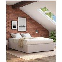 Aspire Upholstered Platform Ottoman Bed Frame in Kimiyo Linen Fabric in Natural | Size: Double