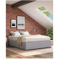 Aspire Upholstered Platform Ottoman Bed Frame in Kimiyo Linen Fabric in Silver | Size: Super King