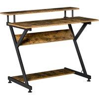 HOMCOM Home Computer Desk w/ Monitor Shelf & Storage Gaming Table Office, 100cm in Brown | Size: Small