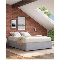 Aspire Upholstered Platform Ottoman Bed Frame in Plush Velvet Fabric in Light Grey | Size: King