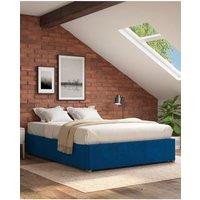Aspire Upholstered Platform Ottoman Bed Frame in Plush Velvet Fabric in Navy | Size: Super King