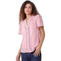 Roman Women's Textured Spot Lace Trim Blouse in Light Pink | Size: 12