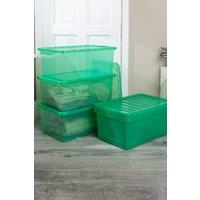 Wham Crystal 5 x 45L Stackable Plastic Storage Boxes with Lids in Green
