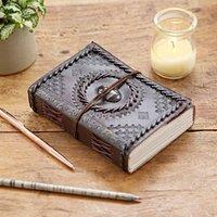 Paper High Indra Embossed & Stitched Leather Journal with Semi-Precious Stone in Black