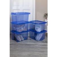 Wham Crystal 5 x 28L Stackable Plastic Storage Boxes with Lids in Blue