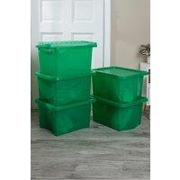 Wham Crystal 5 x 28L Stackable Plastic Storage Boxes with Lids in Green