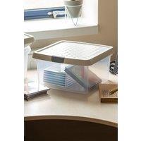 Wham Clip 3x 9L Square Plastic Storage Boxes with Clip Lock Lids in Stone