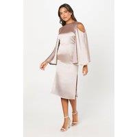 Coast Women's Cape Back Satin Midi Wedding Guest Dress in Mink | Size: 10