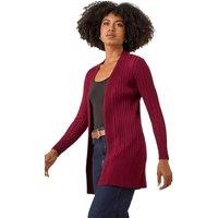 Roman Women's Longline Stretch Ribbed Cardigan in Wine | Size: 14