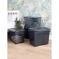 Wham Crystal 4 x 80L Stackable Plastic Storage Boxes with Lids in Black