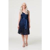 Izabel London Women's Sequin Sleeveless Tie Waist Dress in Blue | Size: 10