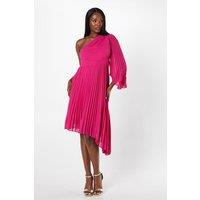 One Shoulder Asymmetric Skirt Pleated Georgette Midi Dress