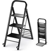 Costway 2-In-1 Hand Truck & Ladder Foldable 3-Step Ladder Heavy-duty Utility Cart Up to 250kg in Black