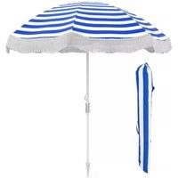 Costway 180cm Outdoor Fringe Patio Umbrella Portable Sunshade Umbrella w/Bag in Blue
