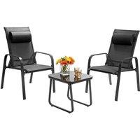 Costway 3-Piece Patio Bistro Furniture Set Outdoor Coffee Table Stackable Chairs Set in Black
