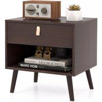 Costway Nightstand Mid-Century End Table Compact Sofa Side Table with Drawer in Brown