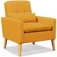 Costway Mid-century Modern Accent Chair Linen Fabric Reading Armchair w/Pillow in Yellow