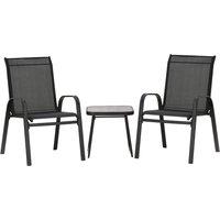 OUTSUNNY 3 Pieces Outdoor Bistro Set with 2 Armchairs & SPC Board Table Top in Black