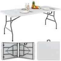 Costway 180cm Folding Dining Table Fold-in-half Picnic Long Table w/ Handle in White