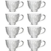 Dibor Set of 8 Vintage Embossed Botanical Coffee Mug Clear Tea Cups 400ml | Size: 8 Pack