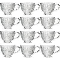 Dibor Set of 12 Vintage Embossed Botanical Coffee Mug Tea Cups 400ml in Clear | Size: 12 Pack