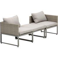 OUTSUNNY 3-in-1 Chair Coffee Table Lounger 3-Seater Sofa w/ Steel Frame Outdoor Furniture in Grey