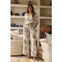 Izabel London Women's Butterfly Print High Rise Relaxed Trousers in Beige | Size: Large