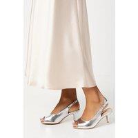 Good For the Sole Women's : Wide Fit Evelyn Peep Toe Sling Back Heeled Sandals in Silver | Size: 3