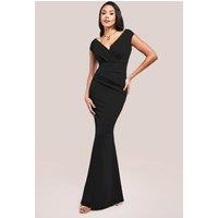 Goddiva Women's Bardot Pleated Maxi Dress in Black | Size: 10