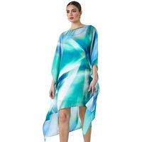 Ariella Women's Abstract Print Chiffon Draped Tunic Dress in Green | Size: 14