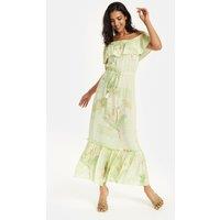 Liquorish Women's Floral & Bird Print Off-Shoulder Maxi Dress in Sage Green | Size: 8