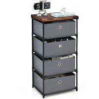 Costway 4 Drawer Fabric Dresser Storage 4-Tier Organizer Tower Dresser Nightstand w/ Drawers in Grey