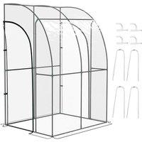 OUTSUNNY 143x118x212cm Walk-In Lean to Wall Tunnel Plastic Greenhouse with Doors in Clear | Size: 143 x 118 x 212 cm