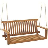 Costway Acacia Wood Porch Swing 2-Person Outdoor Patio Hanging Chair w/Backrest in Natural