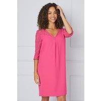 Wallis Women's Lace Ruffle Sleeve Shift Dress in Pink | Size: 14