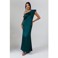 Ruffle One Shoulder Satin Maxi Bridemaids Dress