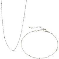 Spero London Women's Bead Chain Sterling Silver Satellite Necklace & Bracelet Set