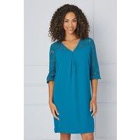 Wallis Women's Lace Ruffle Sleeve Shift Dress in Blue | Size: 12