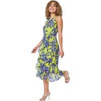 Roman Women's Petite Tiered Tropical Print Midi Dress in Lime | Size: 18