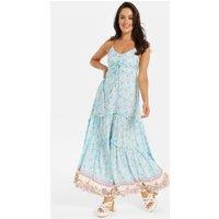 Liquorish Women's Light Blue Floral Cami Maxi Dress with Contrast Hem | Size: 10