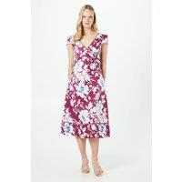 Oasis Women's Floral Lace Trim Ottoman Midi Dress in Plum | Size: 10