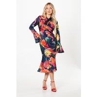 Coast Women's Petite Cross Neck Printed Midi Wedding Guest Dress in Navy | Size: 8