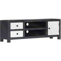 Berkfield Home Hand Carved TV Cabinet Grey&White 120x30x40 cm Solid Wood Mango in Grey | Size: 120 x 30 x 40 cm