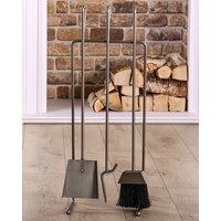 Dibor Contemporary Pewter Antique Fireplace Set with 3 Tools Fireside Companion Set in Grey