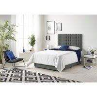 Somnior Bliss Sprung Memory Foam 2 Drawer Divan Bed Set with Upholstered Headboard Linen Fabric in Dark Grey | Size: Small Single