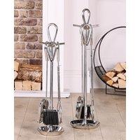 Dibor Contemporary Fireplace 4pc Fireside Silver Finish Companion Set H90cm in Metallic Silver