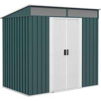 OUTSUNNY 6.5x4FT Garden Shed w/ Foundation Lockable Metal Tool Shed in Green