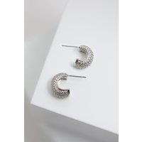 Jon Richard Women's Rhodium Plated Cubic Zirconia Half Hoop Earrings in Silver